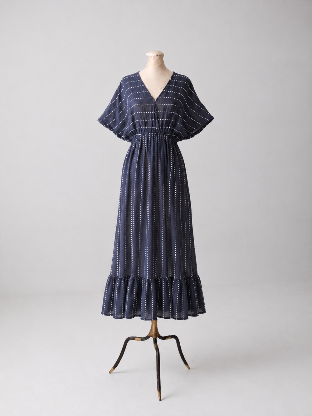 Cost Plus World Market Navy Maxi Dress with White Dot Stripes